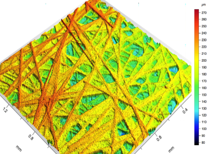 3D-Profilometer-Aufnahme einer Gasdiffusionsschicht (GDL)