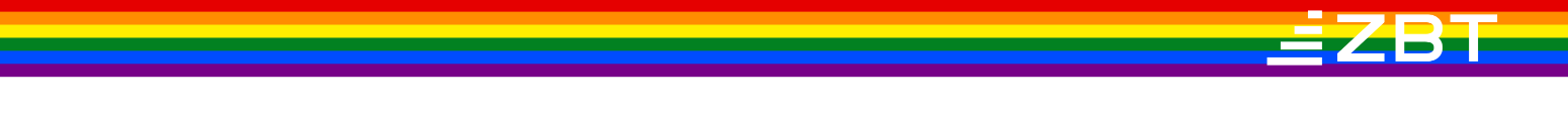 weißes ZBT-Logo auf Regenbogenband